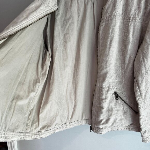 Garnet Hill Womens Everyday Zip Up Quilted Bomber Jacket Size 14 Tan Linen - Picture 7 of 13